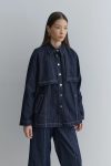 Navy Blue Denim Jacket with Wind Flap Detail