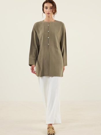 Khaki Modal Tunic with Mother-of-Pearl Buttons