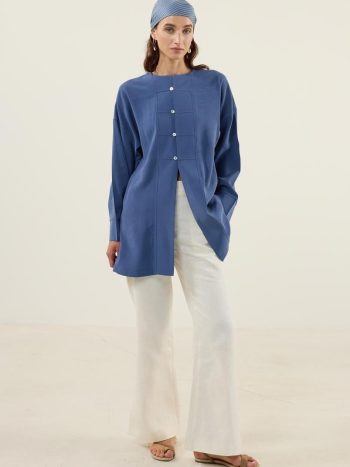 Indigo Modal Tunic with Mother-of-Pearl Buttons