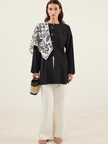 Black Modal Tunic with Mother-of-Pearl Buttons