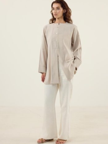 Mother-of-Pearl Buttoned Modal Tunic Top