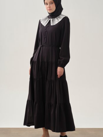 Portable Collared Gypsy Skirt Dress - Black