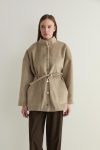 Stone-Colored Glittery Poplin Belted Jacket