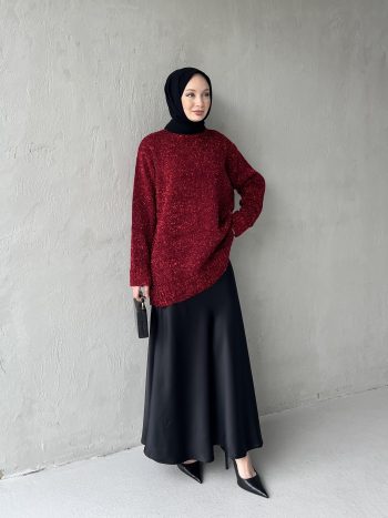 Sequined Knit Tunic in Red
