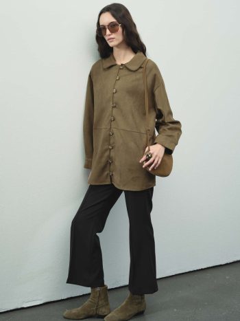 Suede Fringe Detail Khaki Suede Shirt