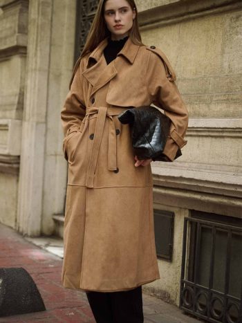 Süet Camel Trençkot