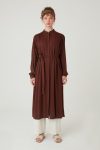 تونيك طويل الأكمام مطوي بلون القهوة المر
