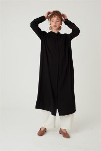 Uzun Robadan Büzgülü Tunik Siyah - Görsel 6