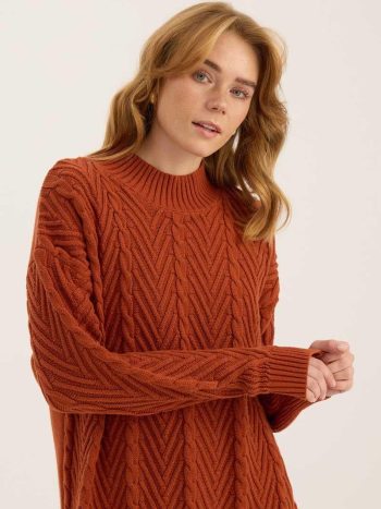 Diagonal Pattern Knit Sweater Terracotta