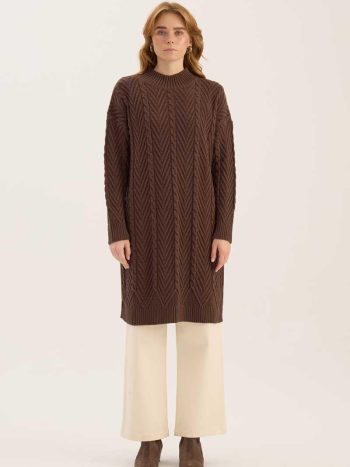 Diagonal Pattern Knit Sweater - Bitter Brown