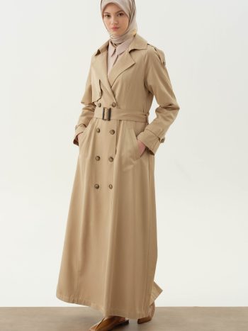 معطف بفتحة وتقاطع - بيج