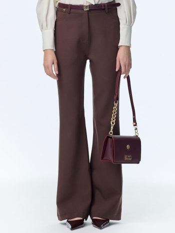 High-Waist Straight-Leg Brown Trousers P-0255