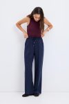 High Waist Pintuck Stitch Detail Trousers in Navy
