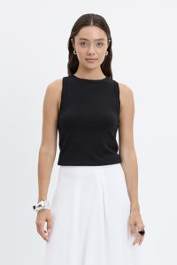 Yuvarlak Yaka Kolsuz Örgü Body Siyah