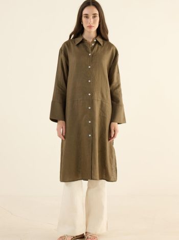 100% Linen Patchwork Tunic in Khaki