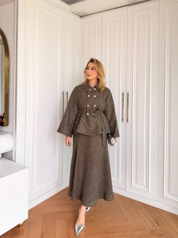 Celestial Skirt Suit in Brown