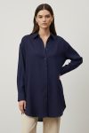 Women's Long Sleeve Button-Down Oversized Shirt - 10744GML - NAVY