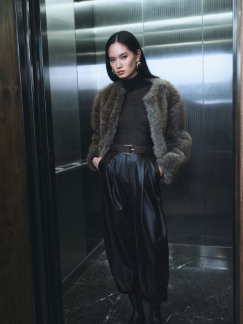 Faux Fur Cropped Long Sleeve Coat with Biker Collar