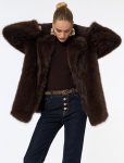 Faux Fur Coat with Notched Collar and Long Sleeves