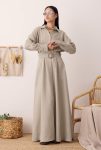 Keten Uzun Pileli Elbise Sedef