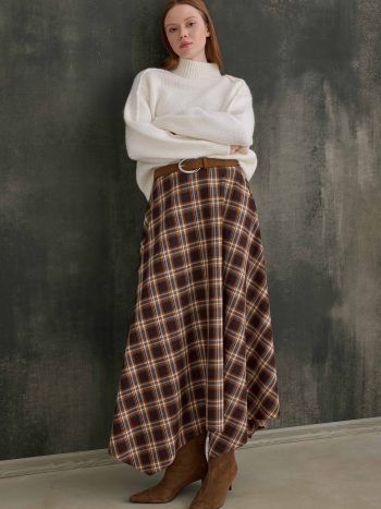 Asymmetric Plaid Skirt