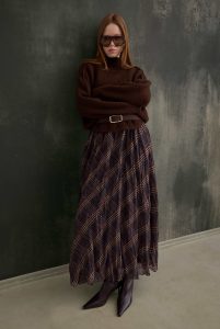 Wrinkled Checkered Voile Skirt