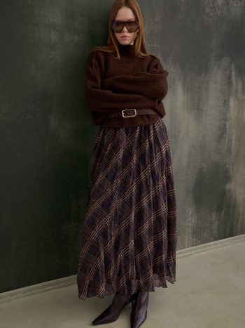 Wrinkled Checkered Voile Skirt