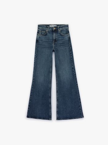 Button-Front Pocket Normal Waist Cotton Comfort Fit Spanish Flare Denim Pants