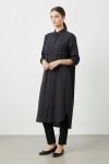 Women's Long Button-Down Pocket Oversize Shirt Dress -10764 - BLACK