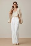 Women's High-Waisted Wide-Leg Fabric Trousers -18289PNT - ECRU
