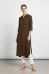Kadın Uzun Düğmeli Cepli Oversize Gömlek -10764 - BROWN
