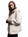 Long-Sleeve Hooded Plush Coat with Suede Lining, Pockets and Buttons