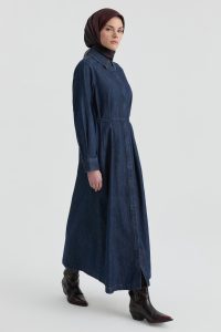Denim Gömlek Elbise - Lacivert