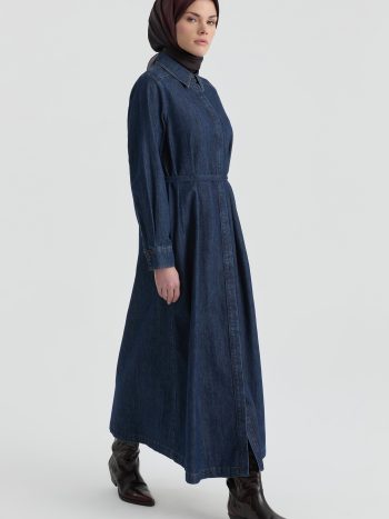 Denim Gömlek Elbise - Lacivert