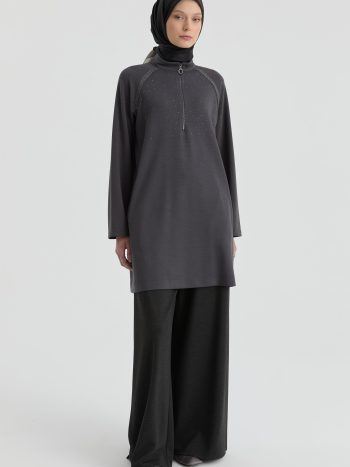 Pleat Detail Knit Pants - Anthracite