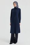 Yaka Bağcık Detaylı Tunik - Lacivert
