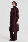 Yaka Bağcık Detaylı Tunik - Bordo