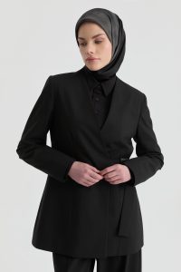 V-Neck Blazer Jacket - Black
