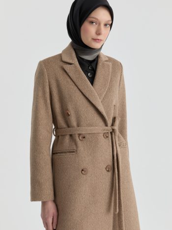 Notched Lapel Thin Belted Coat - Mink
