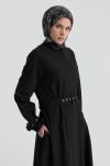 Hidden Button Abaya - Black