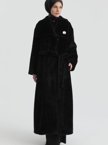 Belt-Detailed Coat - Black