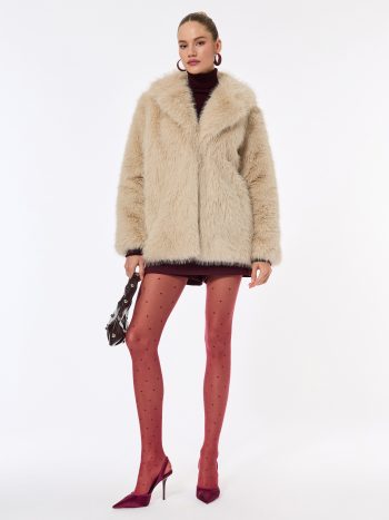 Faux Fur Coat with Cross Collar Long Sleeves