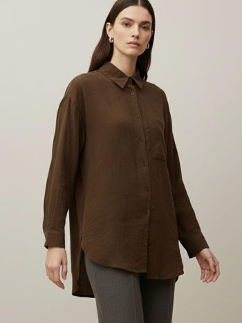 Women's Long Sleeve Button-Down Loose Shirt – 10744GML - BROWN