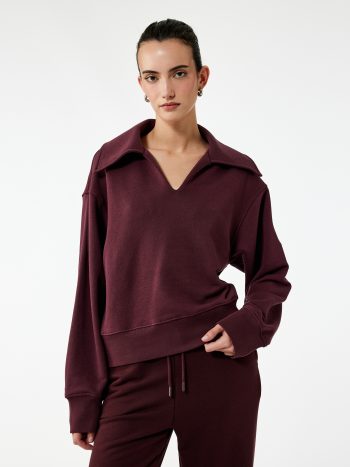 Regular Fit Üç İplik Uzun Kollu Polo Yaka Sweatshirt