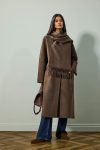 Wool Blend Long Cashmere Coat with Removable Scarf in Relax Fit
