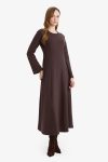 Boat Neck Long Sleeve Salonic Fabric Maxi Dress