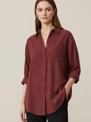 Women's Long-Sleeve Button-Down Oversized Shirt – 10744GML - PLUM