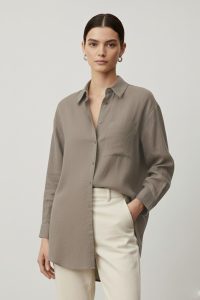 Women's Long Sleeve Button-Down Loose Shirt – 10744GML - MINK