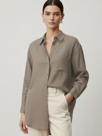 Women's Long Sleeve Button-Down Loose Shirt – 10744GML - MINK