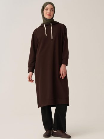 Acı Kahve-Kapüşonlu Rahat Tunik